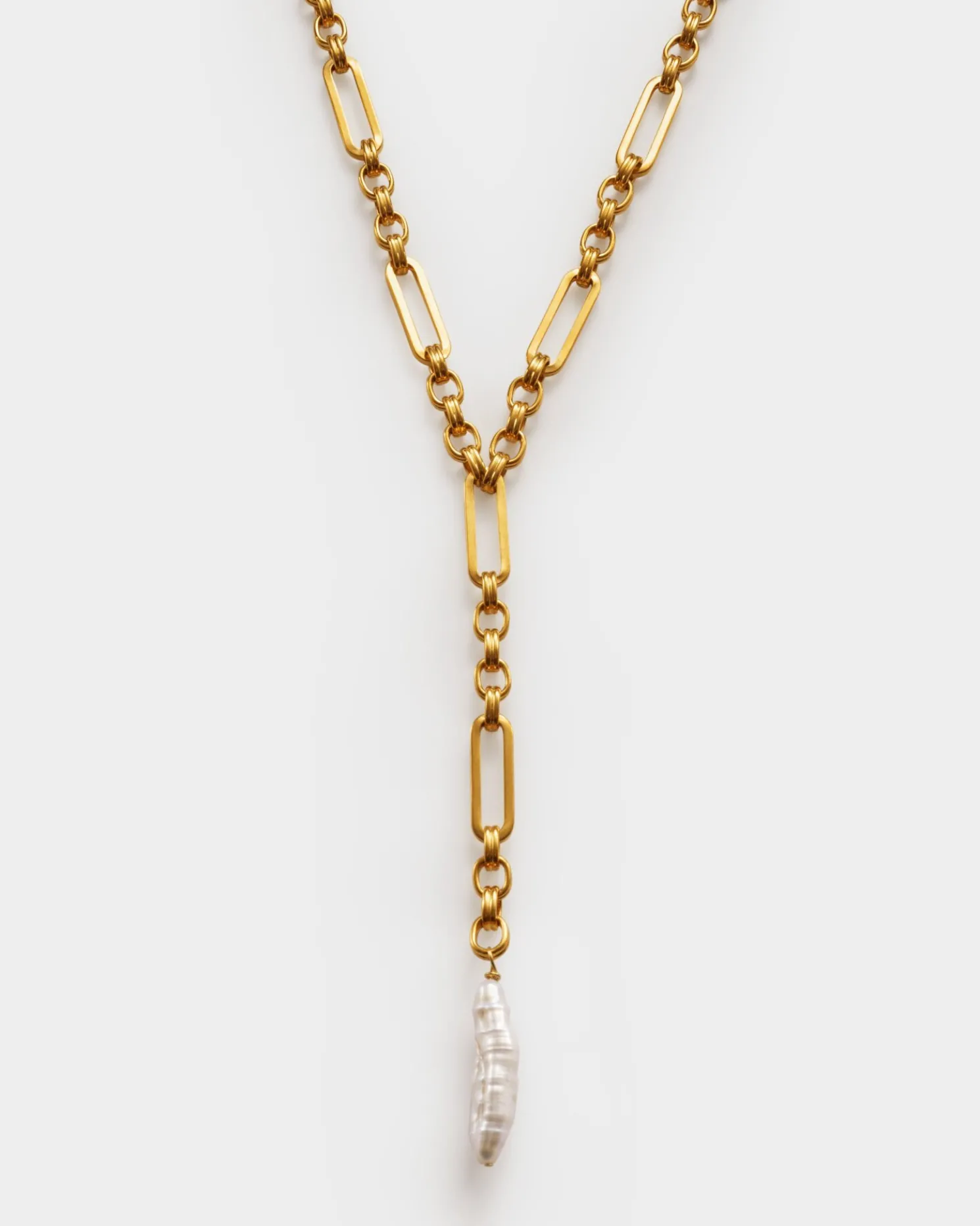 Allure Waterproof Gold Pearl Lariat Necklace