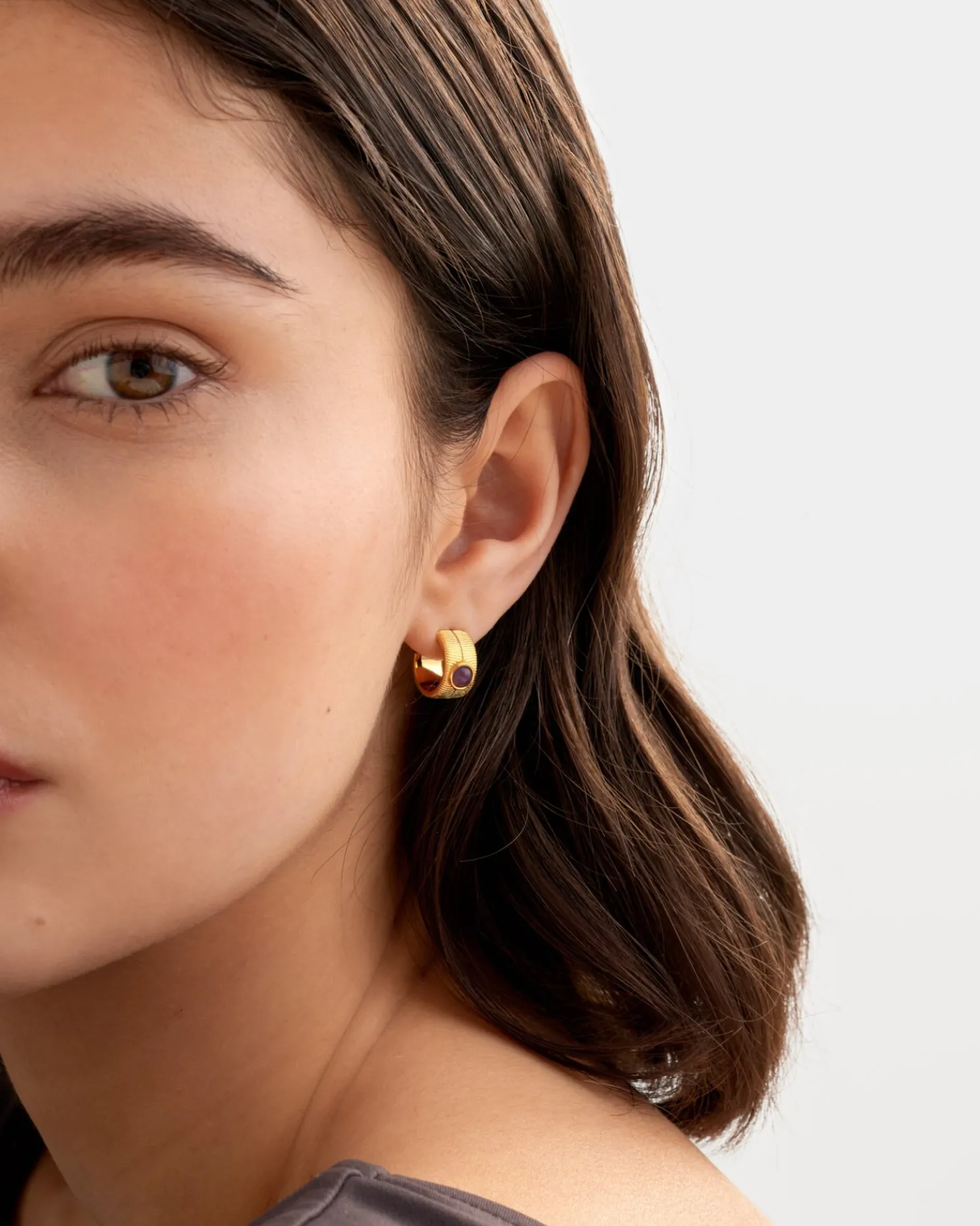 February' Waterproof Gold Birthstone Hoop Earrings