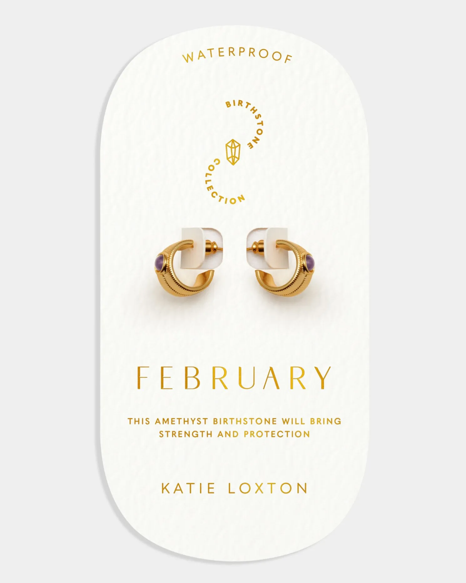 February' Waterproof Gold Birthstone Hoop Earrings