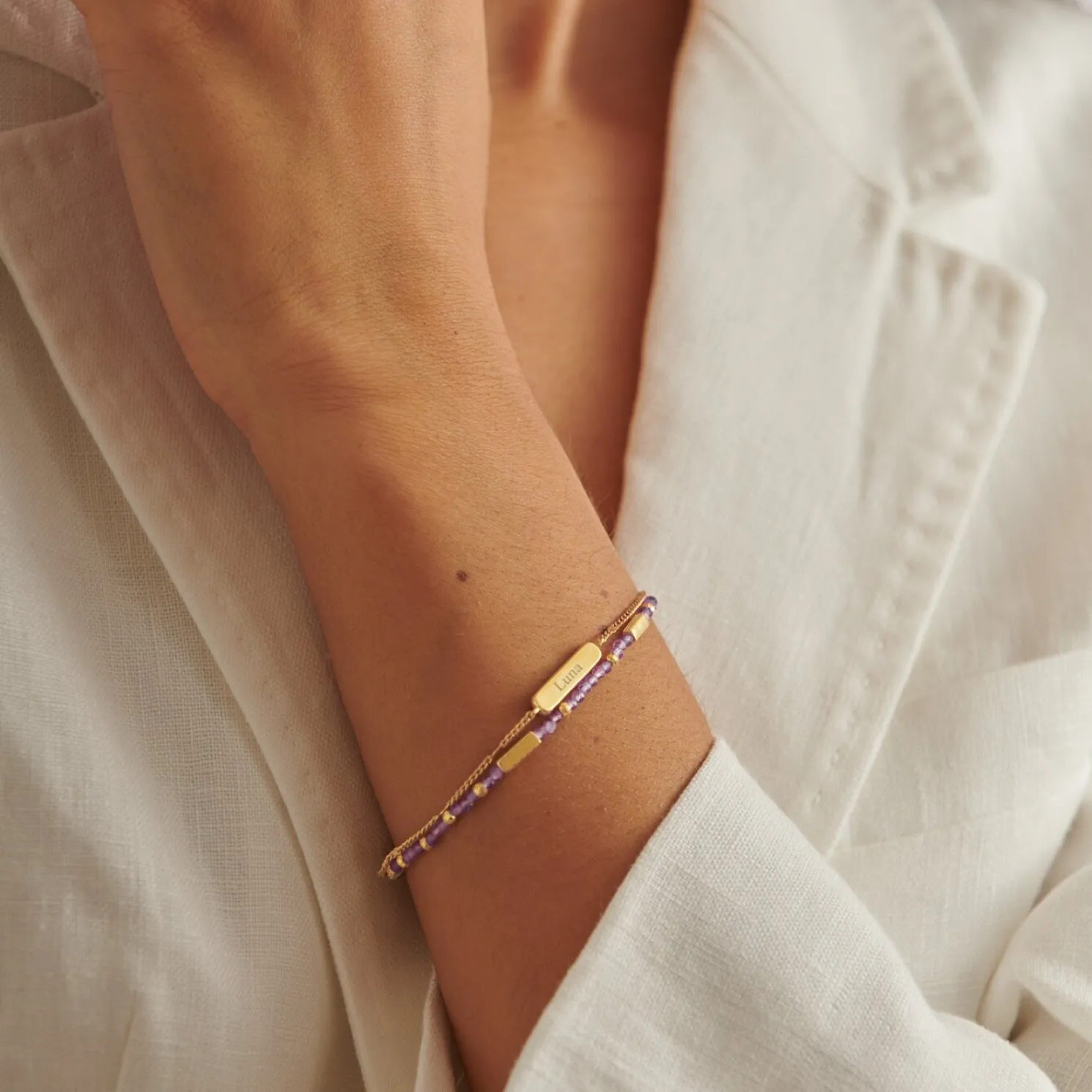 February' Waterproof Gold Birthstone Bracelet