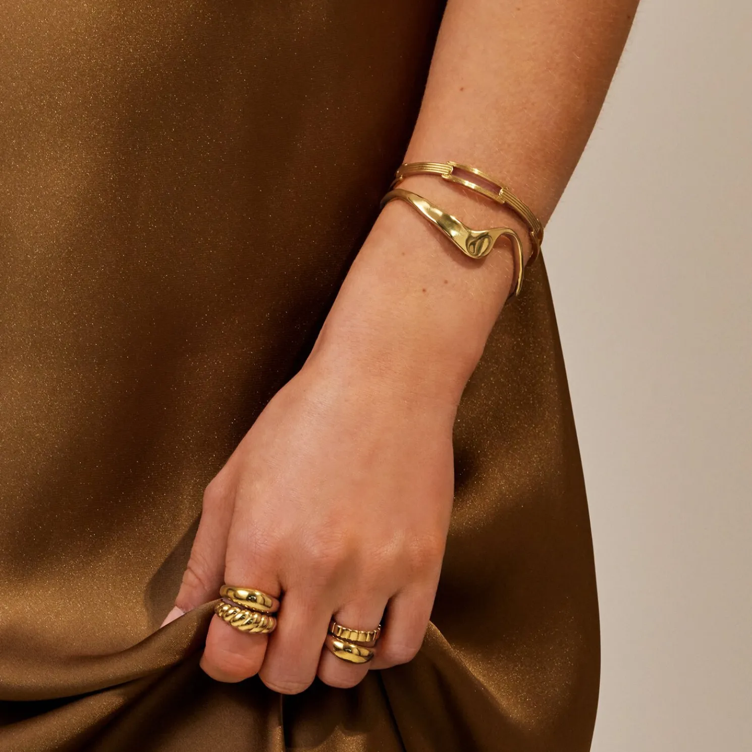 Marina Waterproof Gold Wave Bangle