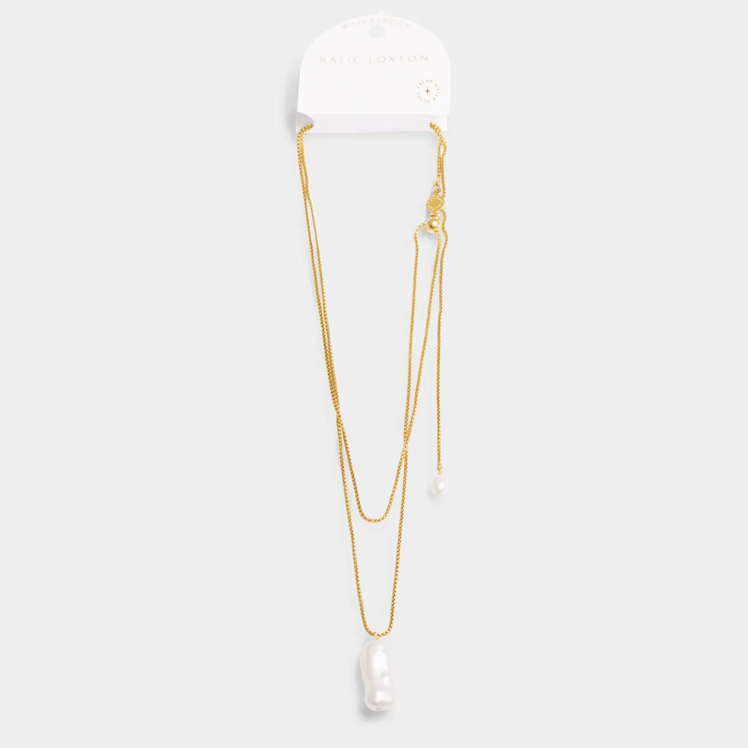 Pearl Lustre Waterproof Gold Lariat Necklace
