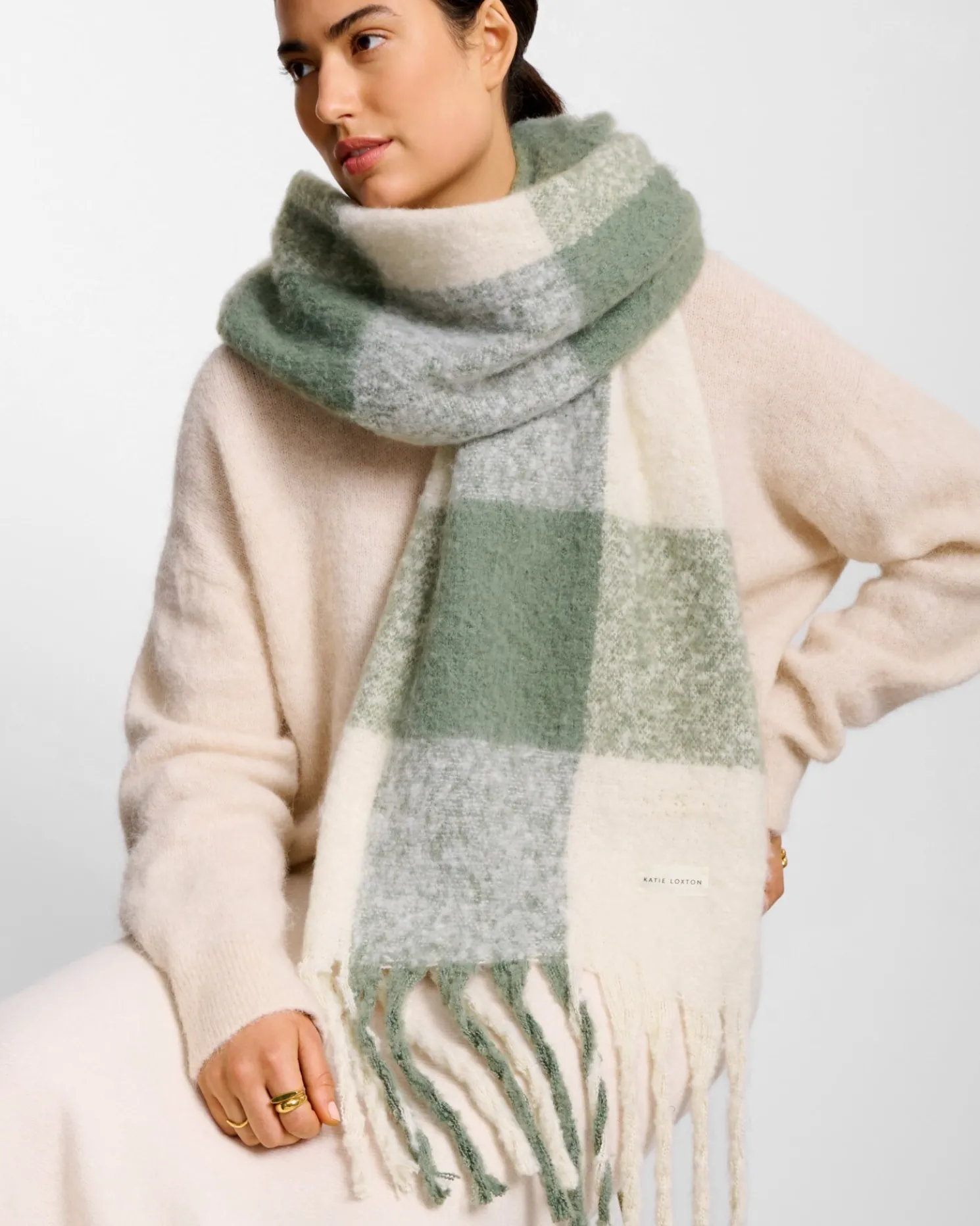 Recycled Checked Tassel Scarf