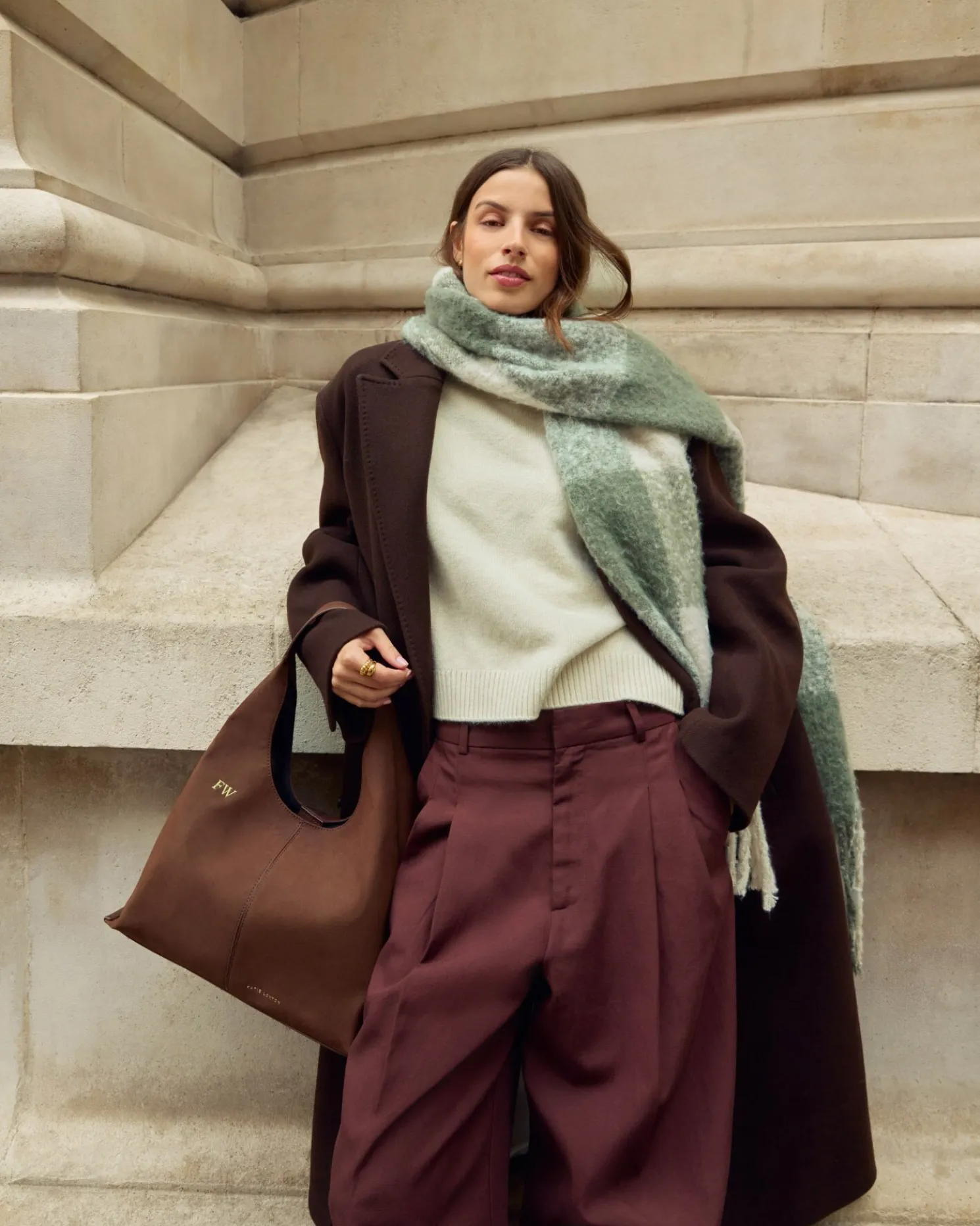 Recycled Checked Tassel Scarf